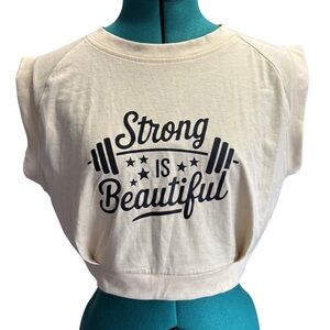 Cream “Strong Is Beautiful” Athletic Graphic Women's Crop Top Muscle T